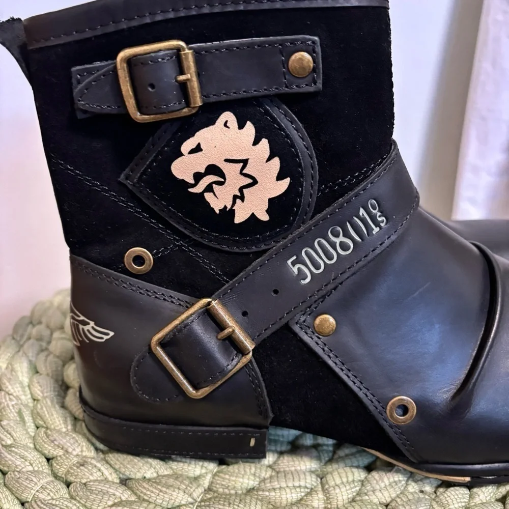 NEW OSSTONE Otto Moto Black Leather/Suede Chukka Retro Boots